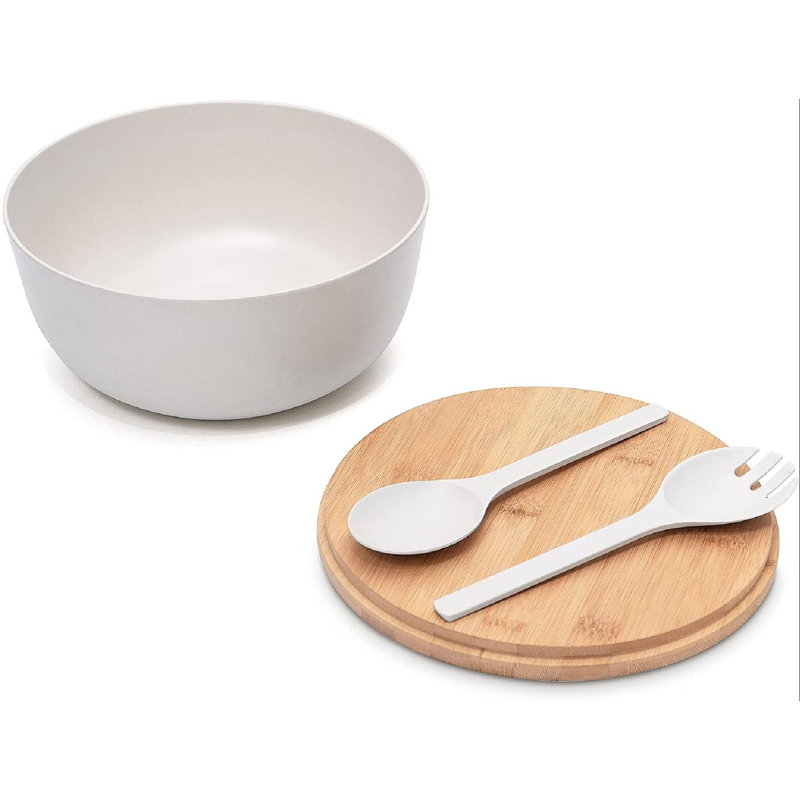 Latitude Run® Large Salad Bowl With Lid And Servers Set,Bamboo Fiber Serving Bowls With Lid